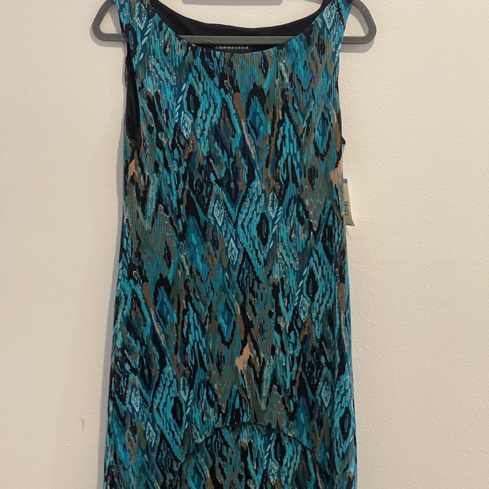 Connected Apparel 90s Layered Slinky Blue Black  Dress Women 12